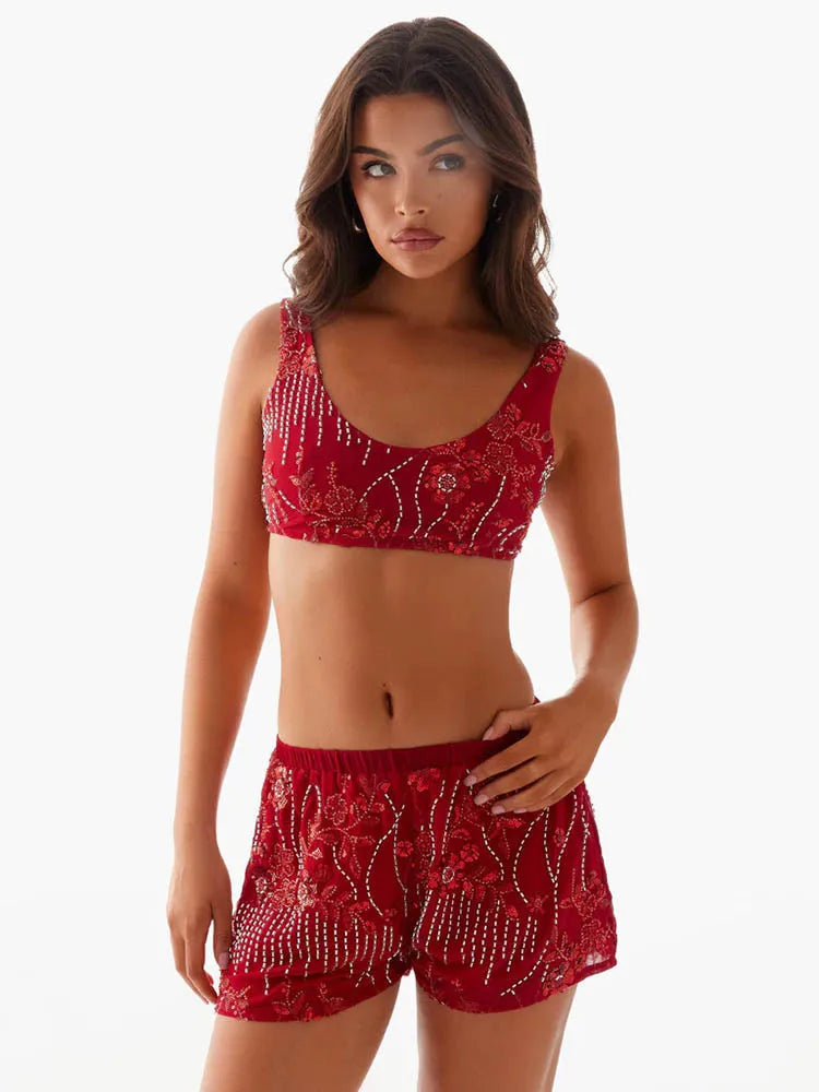 Sequin Shorts Two Piece Sets Summer