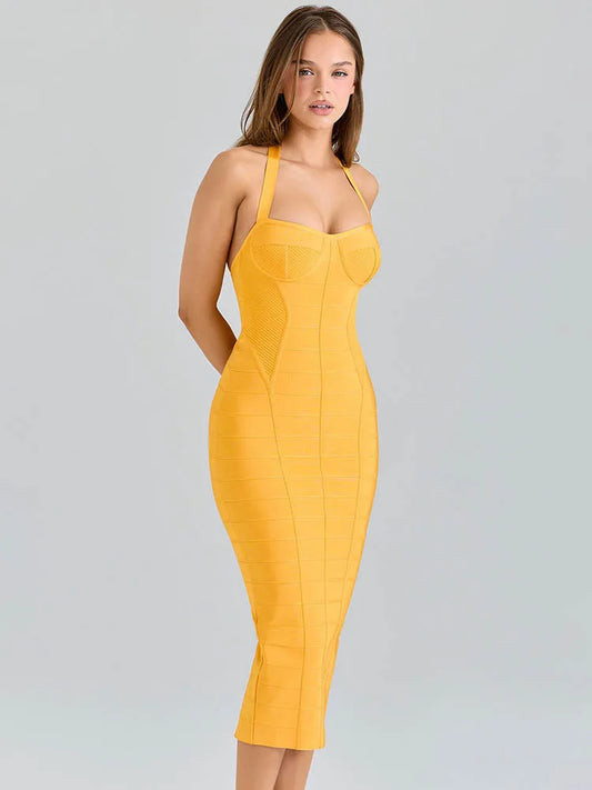 Backless Bandage Midi Dress Halter Off-shoulder