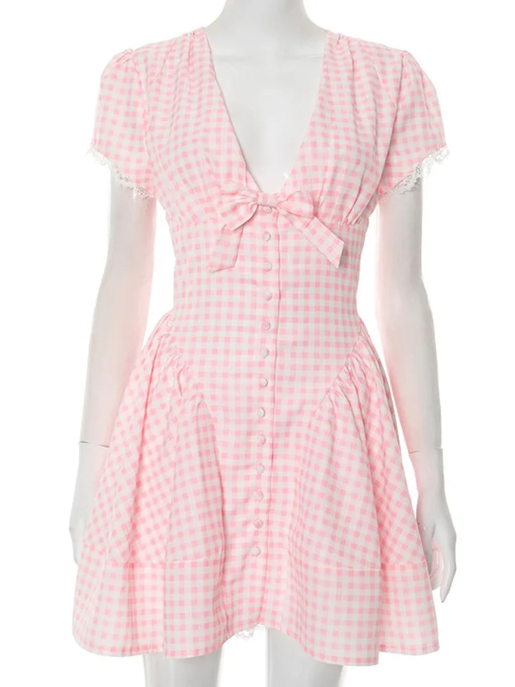 Puff Sleeve Print Mini Dress Bow