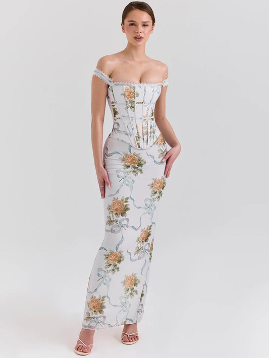 Vintage Print Maxi Dress Gown Summer