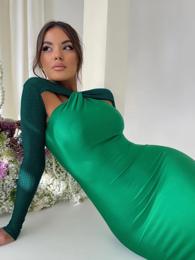Hollow Out Sparkle Long Sleeve Maxi