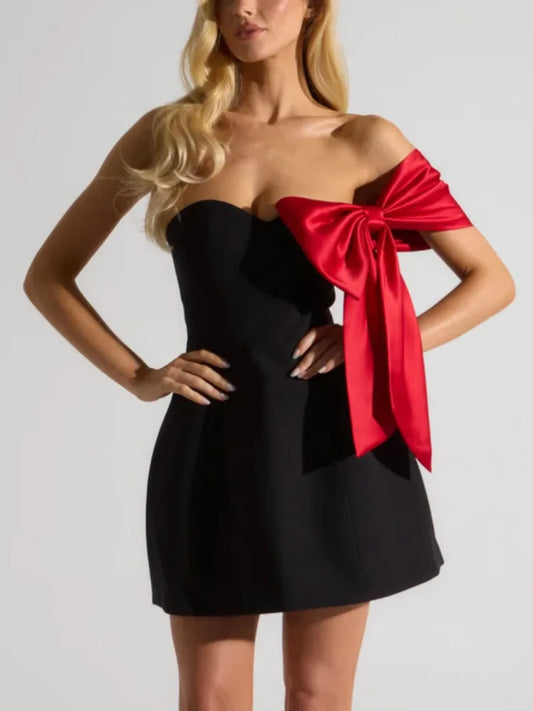 Off-shoulder Bow Sleeve Mini Dress For