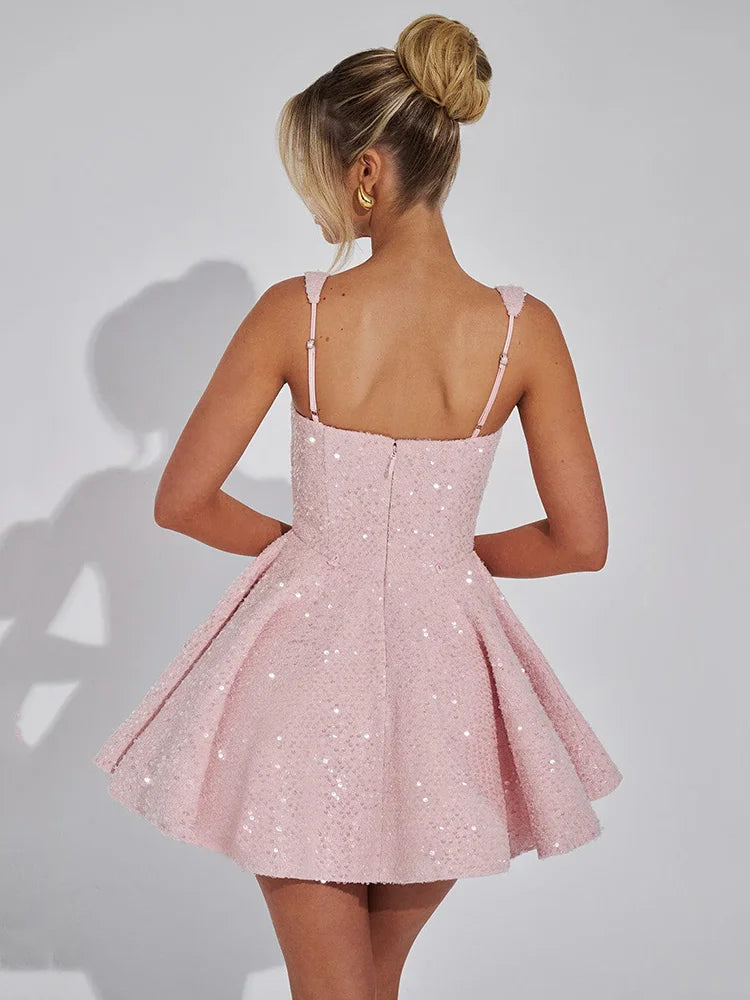 Sequins Bow Backless Mini Dress For