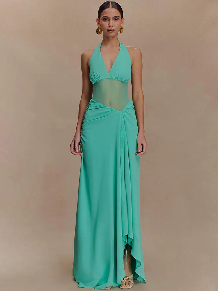 Halter V Neck Backless Maxi Dress