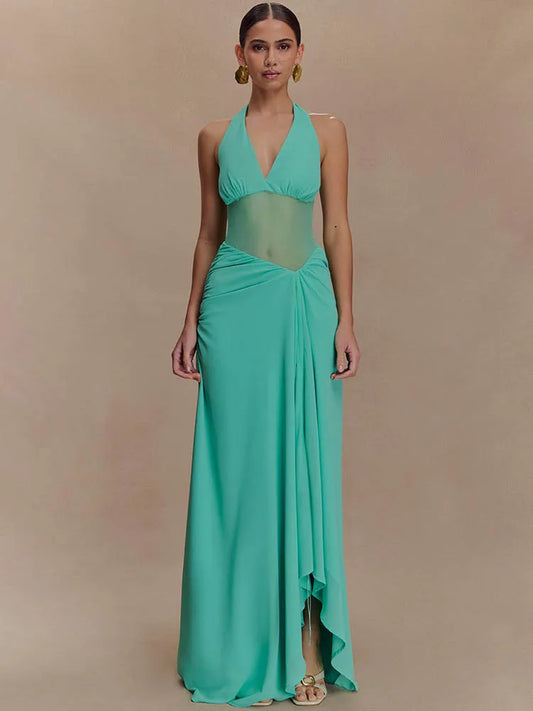 Halter V Neck Backless Maxi Dress