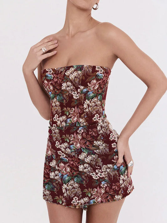 Off-shoulder Backless Print Mini Dress For