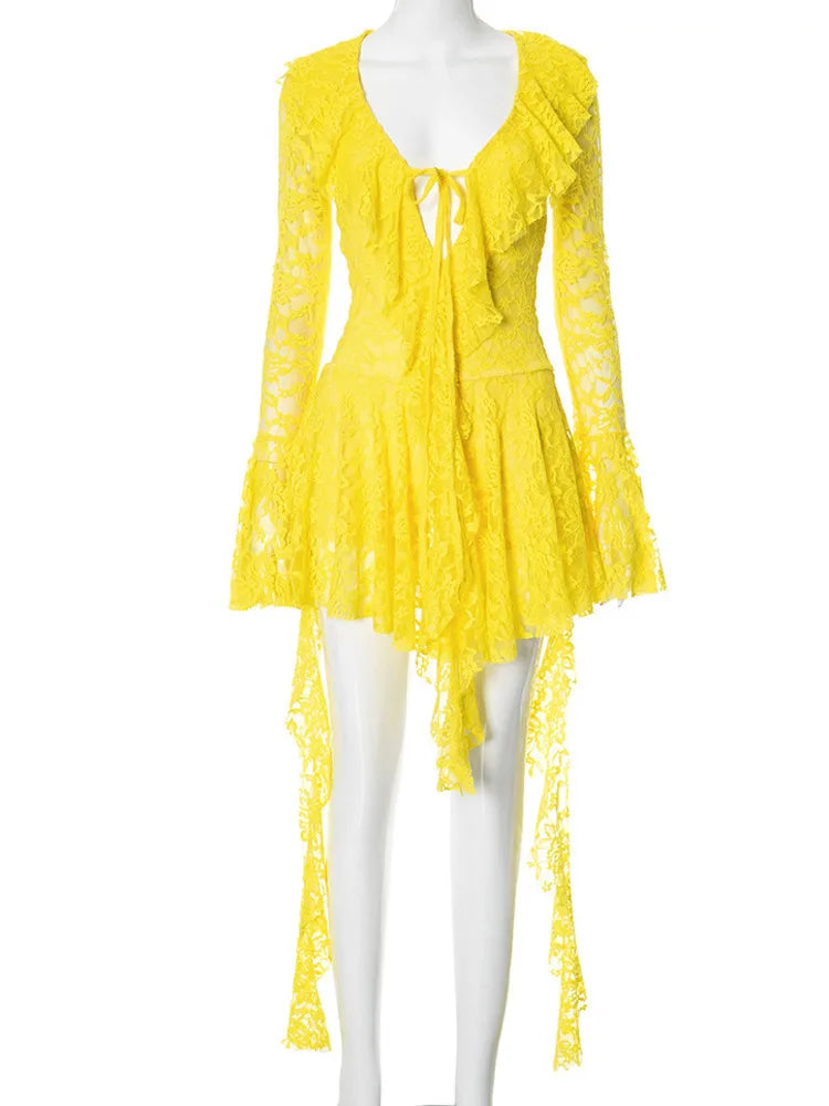 Lace Ruffled Mini Dress For Robe