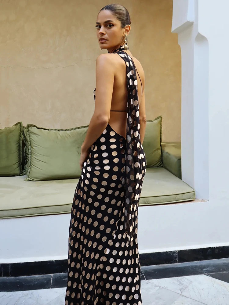 Round Plaid Printed Maxi Dress For