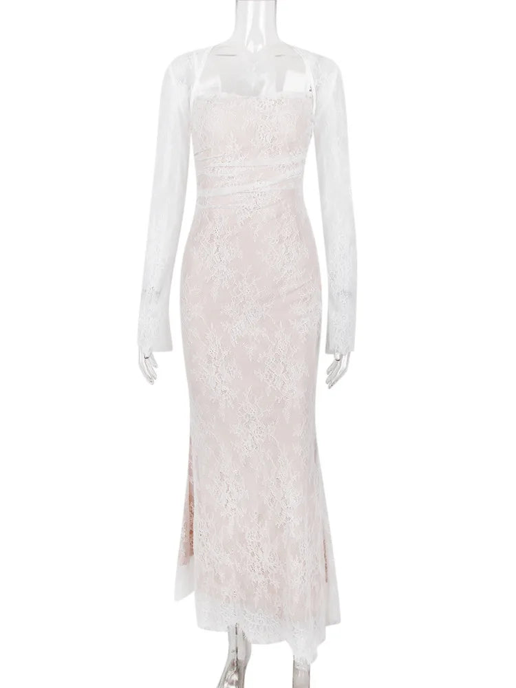 Lace Print Maxi Dress Spaghetti Strap
