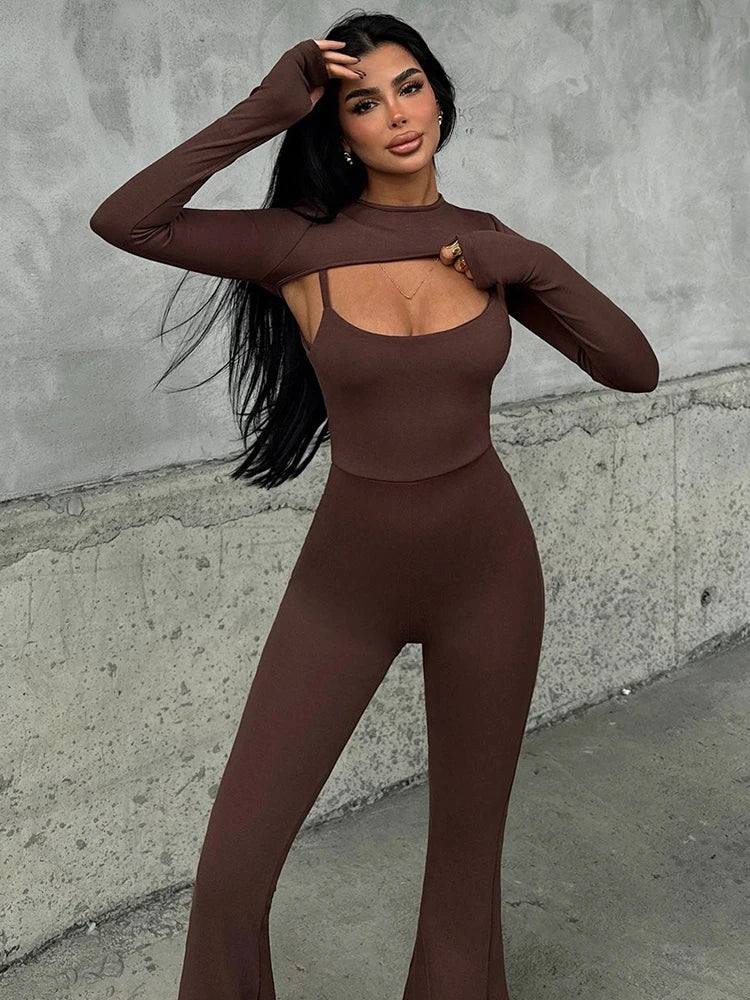 Hollow Out Jumpsuits Sets Long Sleeve