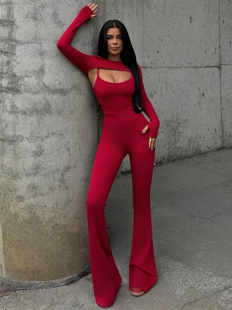 Hollow Out Jumpsuits Sets Long Sleeve