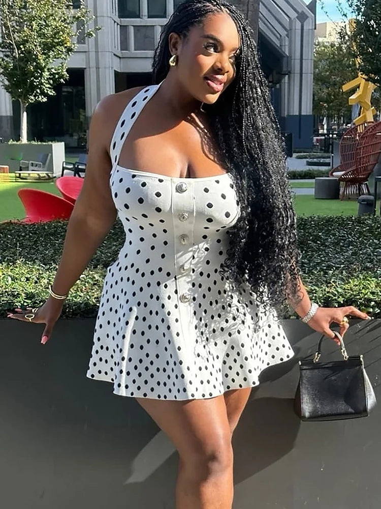 Halter Backless Polka Dot Dress For