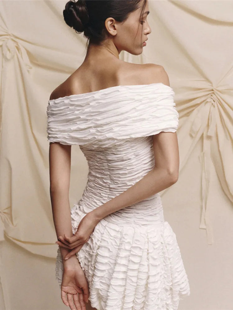 Off-shoulder Sleeveless Pleated A-line Mini Dress