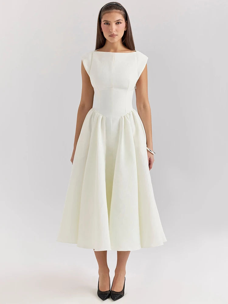 White Backless A-line Maxi Dress For