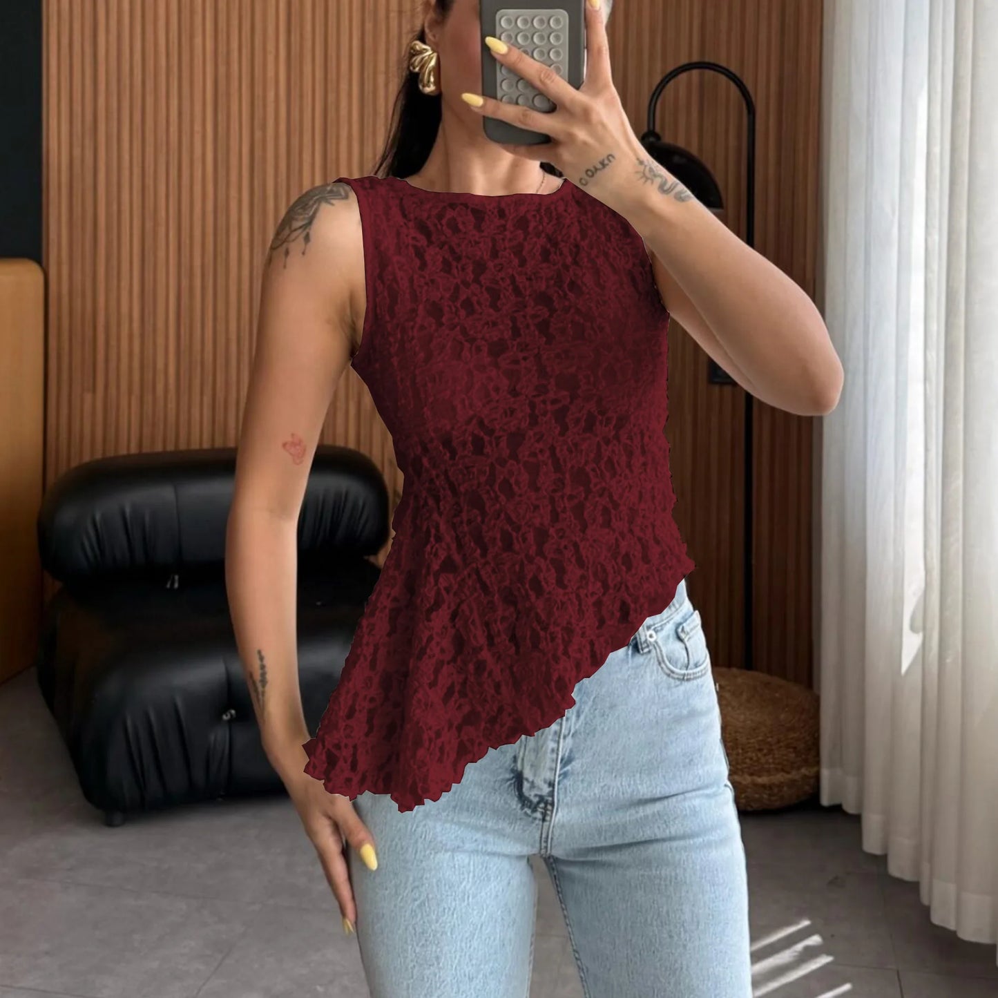 Summer Lace Top O Neck See