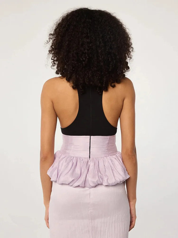 Sleeveless Ruffle Top Pullover Vest Patchwork