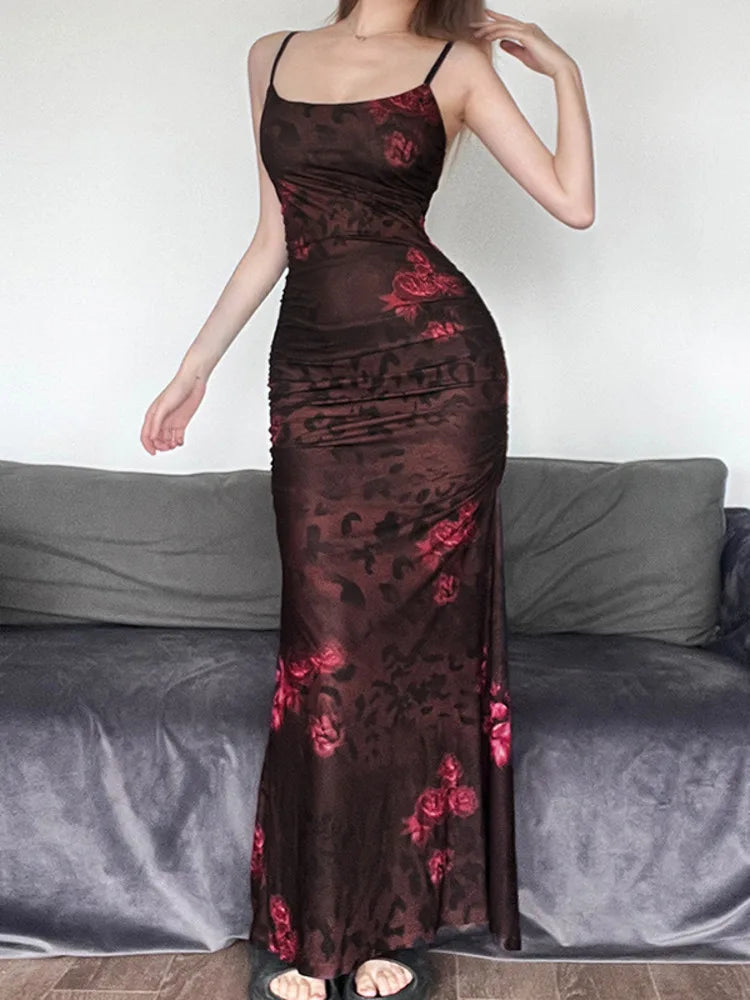 Spaghetti Strap Print Maxi Dress For