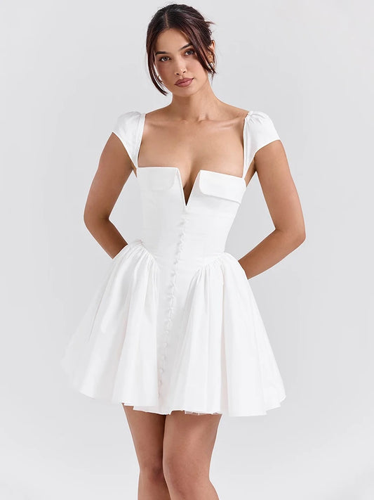 White Backless Mini Dress For Square