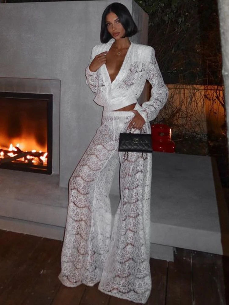White Lace Two Piece Sets Deep