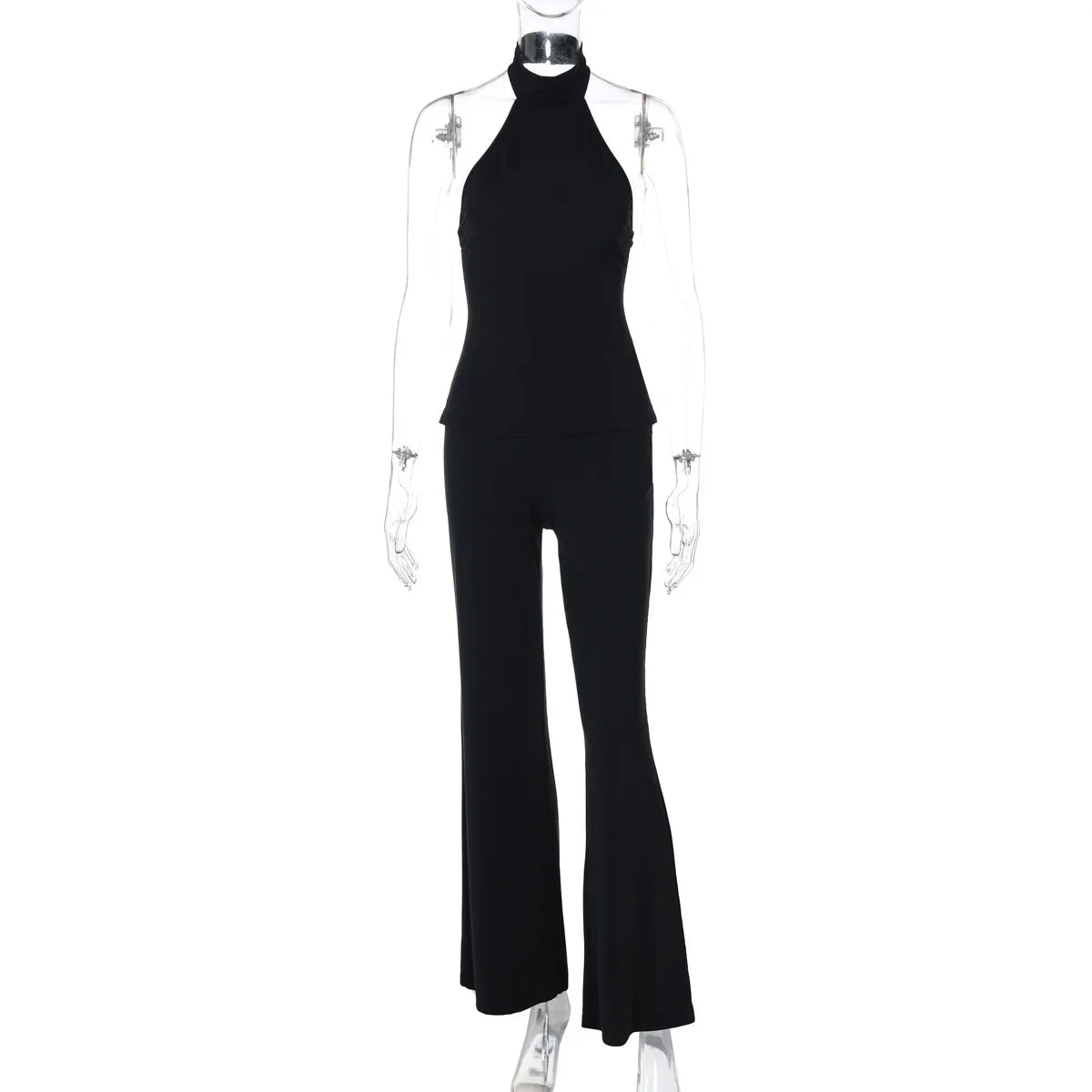 Black Backless 2 Piece Sets Halter