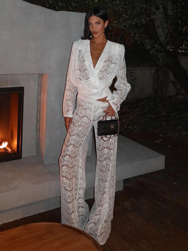 White Lace Two Piece Sets Deep