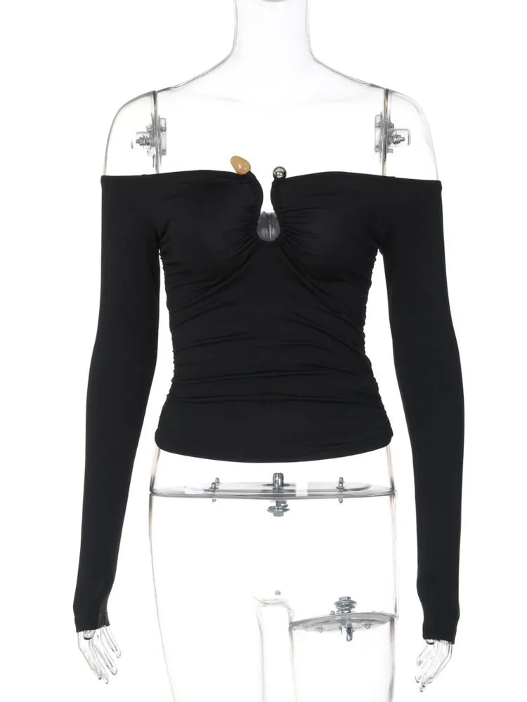Off-shoulder Long Sleeve T-shirt Strapless Backless