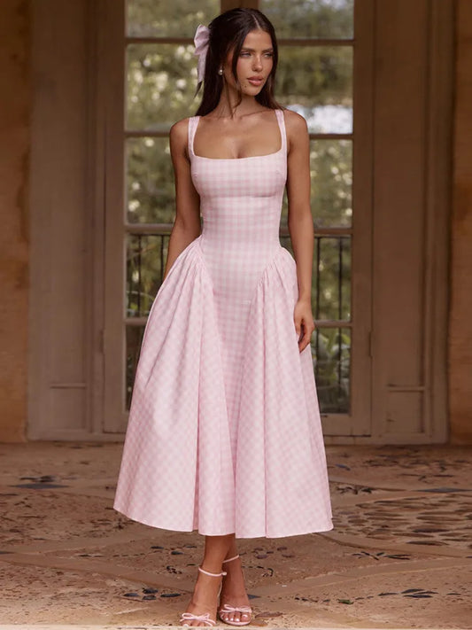 Plaid Printed Maxi Dress For Gown