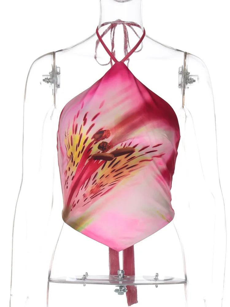 Tie Day Print Halter Top Summer