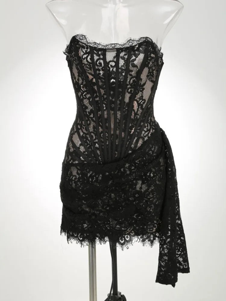 Lace Strapless Mini Dress For Off-shoulder