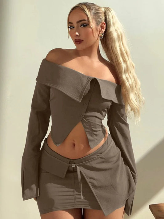 Two Piece Sets Off-shoulder Long Sleeve