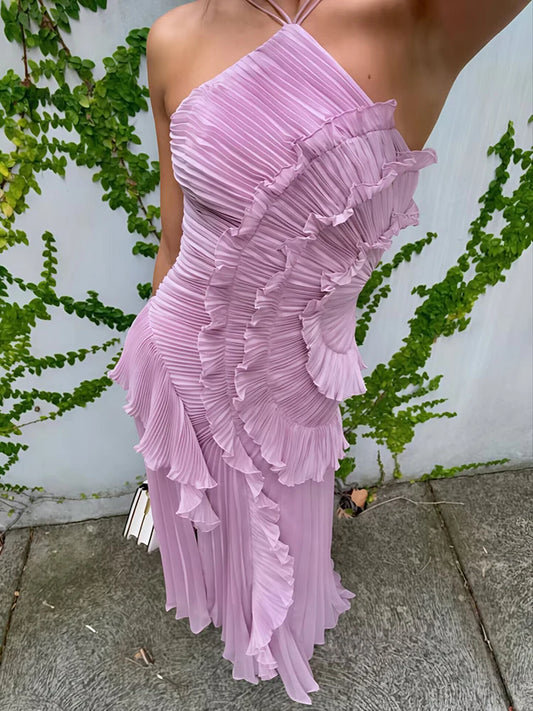Off-shoulder Ruffle Maxi Dress Halter Sleeveless