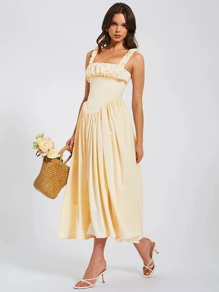 Satin Backless Midi Dress For High